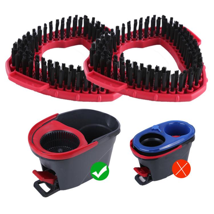 Triangular mop replacement brush head set with black bristles and red bases