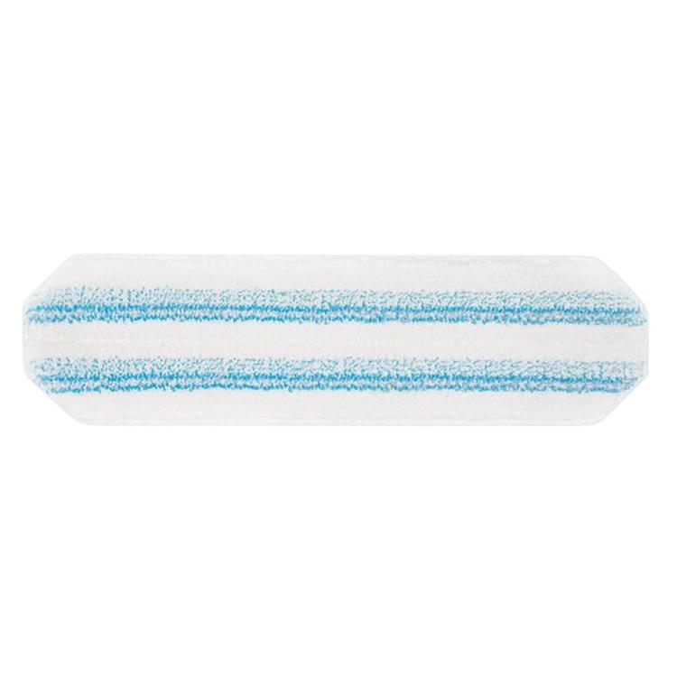 Blue-striped microfiber mop refill pad, rectangular roll shape with white edges