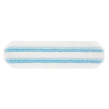 Blue-striped microfiber mop refill pad, rectangular roll shape with white edges