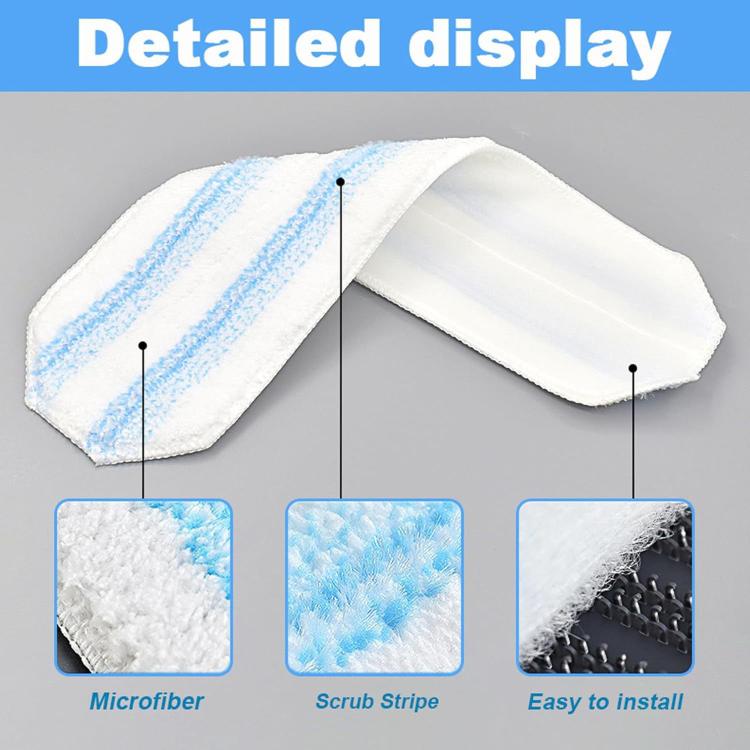 Blue-striped microfiber mop refill pad, close-up angle showing stripe detail
