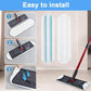 Blue-striped microfiber mop refill pad attached to mop base
