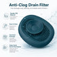 Teal anti-clog drain filter with raised hair catcher dots and flexible cap