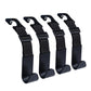 Set of four black car headrest webbing hooks with strap loops and clip ends