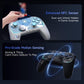 Light blue and white wireless game controller with analog sticks and action buttons