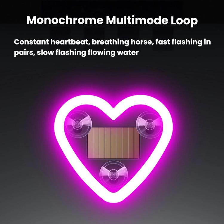 Heart-shaped solar car ambient light with bright pink and white neon heart loop