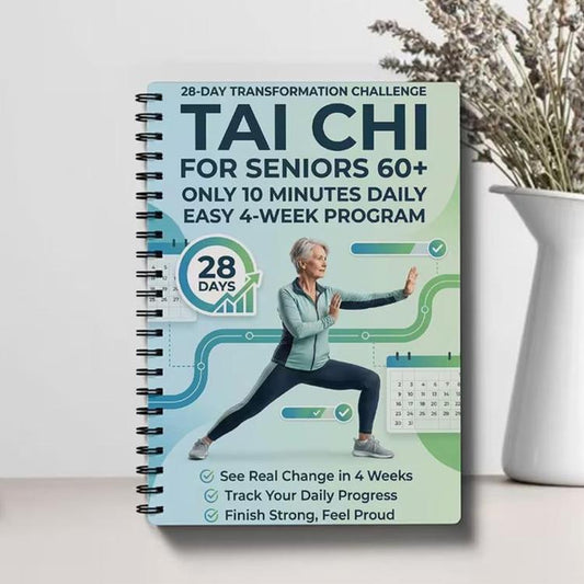Spiral-bound Tai Chi for Seniors 60+ 28-day program book, teal cover