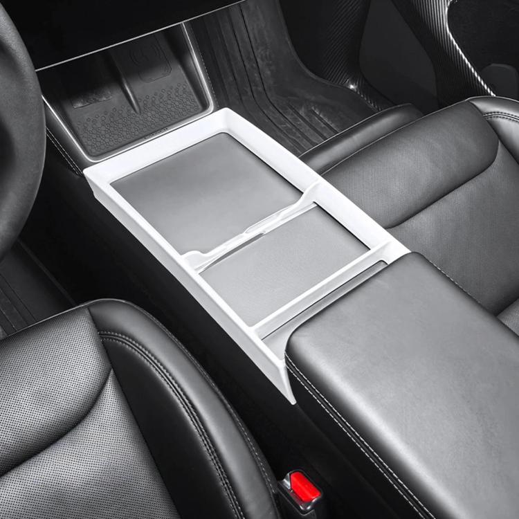 Center console storage box panel frame, white with molded compartments