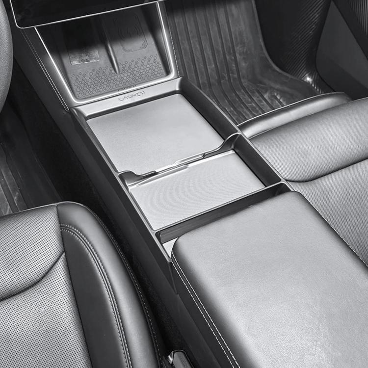 Center console storage box panel frame, dark gray with three tray sections