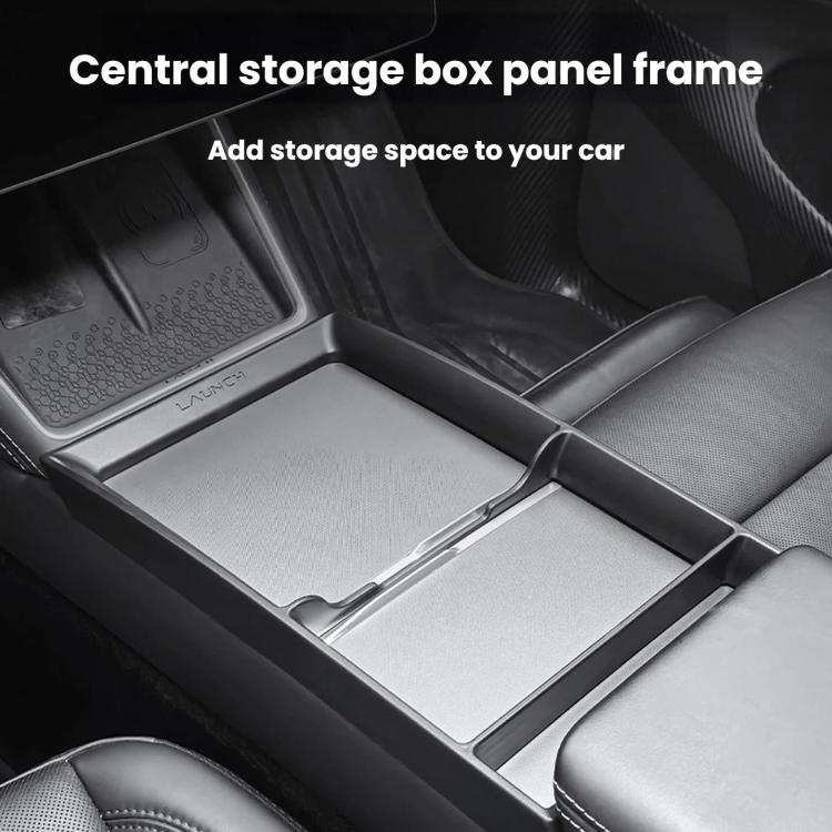 Center console storage box panel frame, black with silver-trim storage trays