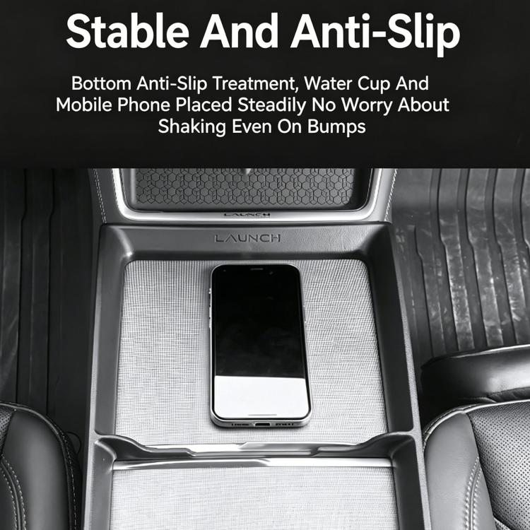 Center console storage box panel frame, silver-gray with anti-slip phone tray