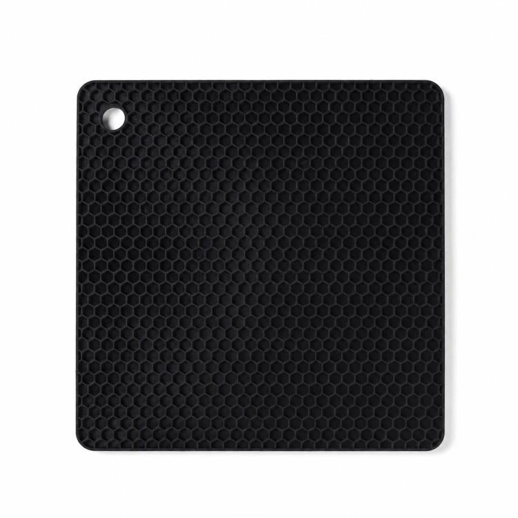 Black square silicone honeycomb table mat coaster with hanging hole