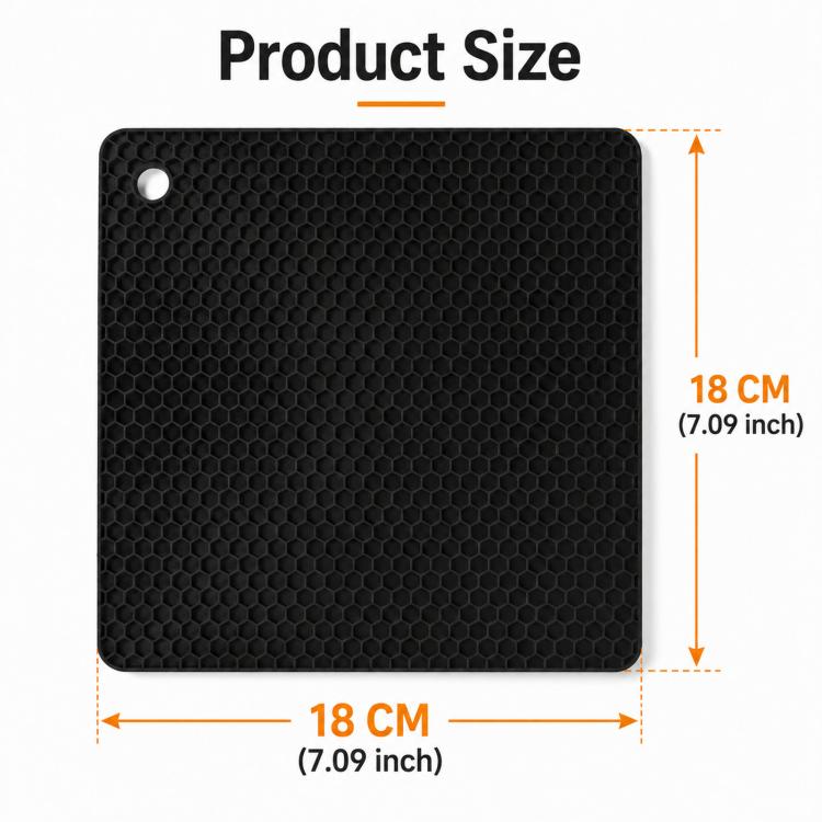 Black square silicone honeycomb table mat coaster, 18 cm size