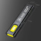 Black compact LED work light with yellow COB panel and slim profile