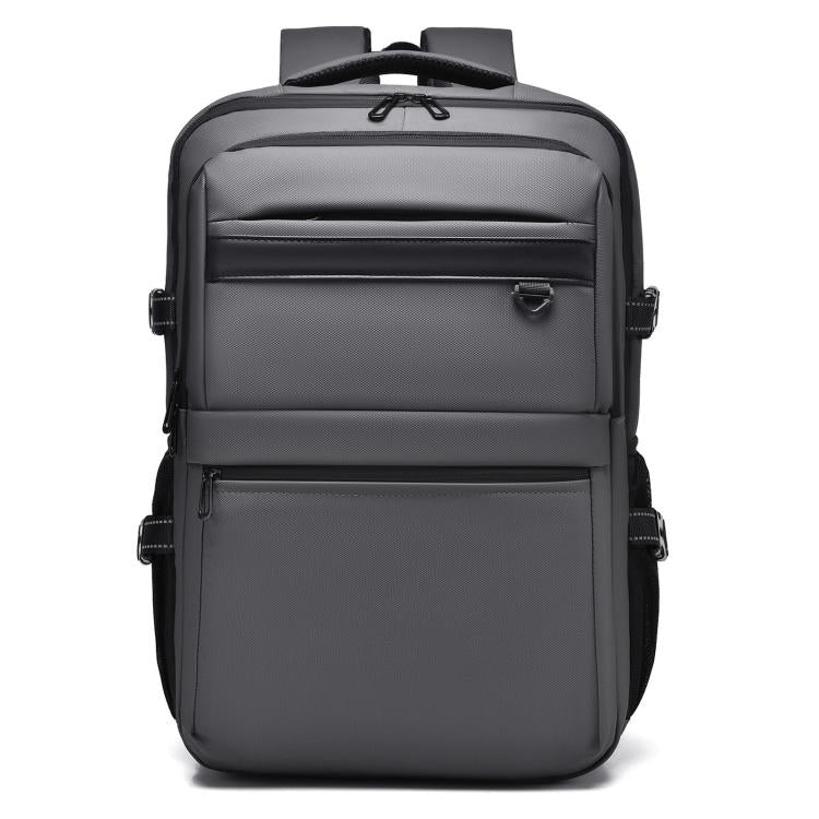 WEIXIRE B929 men’s business backpack in dark gray with front zip pockets and top handle.
