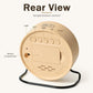 Round LED desk clock rear panel with control buttons and battery compartment