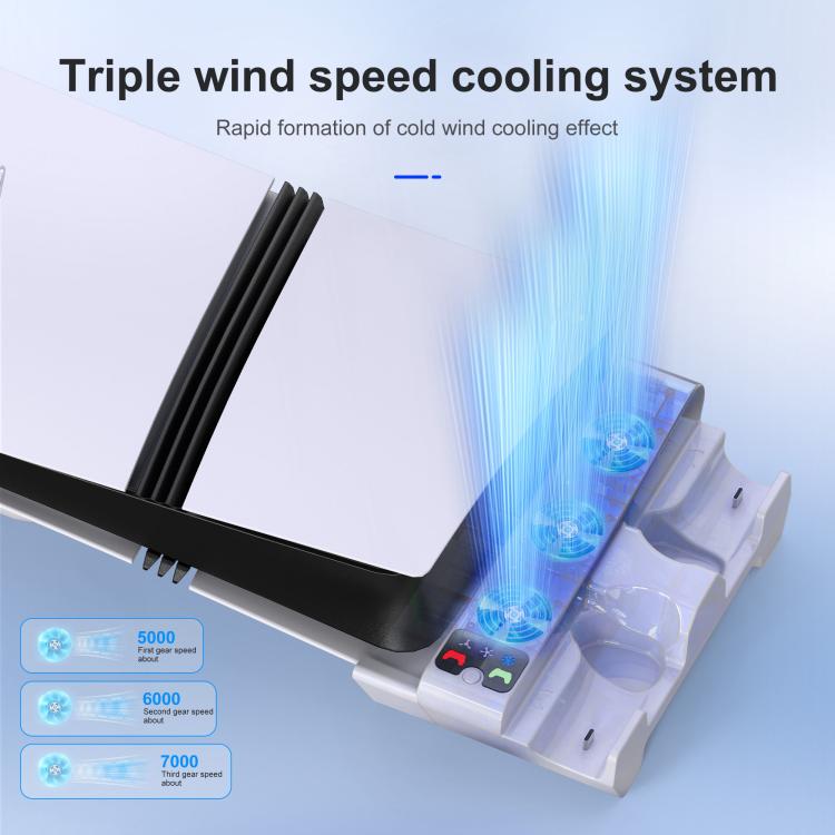Horizontal cooling stand showing triple airflow vents and controller charging supports