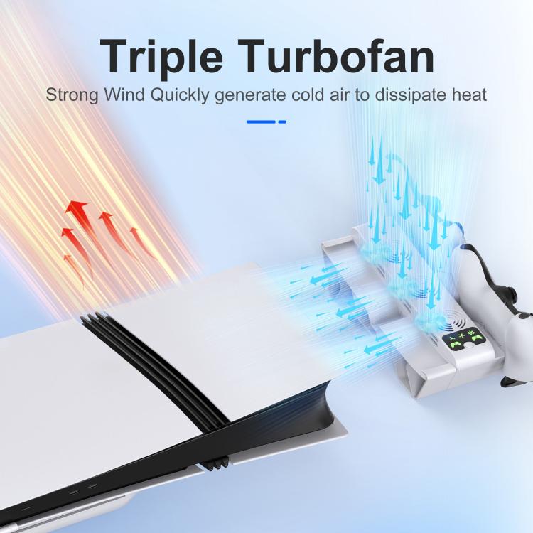 Horizontal cooling stand with turbo-style airflow effect and two controller cradles