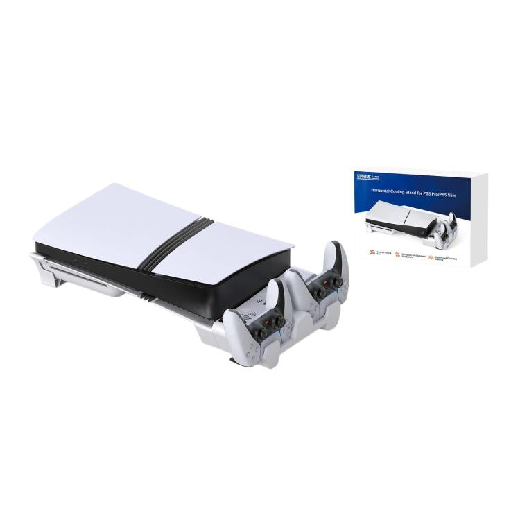 PS5 Pro Slim horizontal cooling stand charging rack with two controller holders