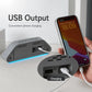 LED desk clock with USB output port, phone charging cable plugged in