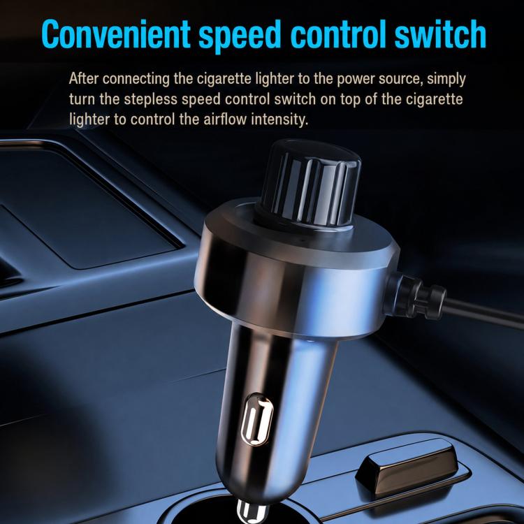 Car cooling fan with speed control switch knob on cigarette-lighter style base