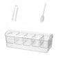 Clear five-compartment freezer tray with lids and included fork-and-spoon utensils