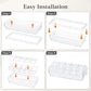 Clear five-compartment freezer tray shown in installation steps with removable insert