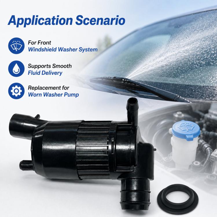 Windshield washer pump motor with rubber gasket ring for front washer system