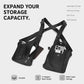 Black chest rig crossbody bag with multi-strap harness and front storage pockets