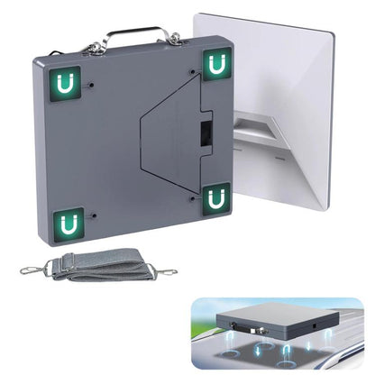 Gray magnetic protection box with open front cover and hanging key loop