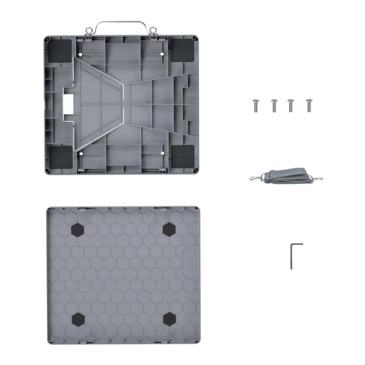Gray protection box parts: back panel, base plate, and hanging strap