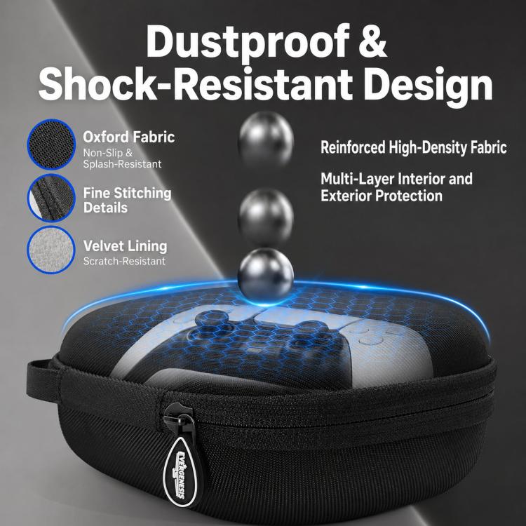 Black controller case with reinforced edge padding and hook-and-loop strap tab