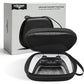Black universal controller travel case with open lid and side wrist strap