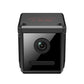 Black cube security camera with central lens and top ventilation slots