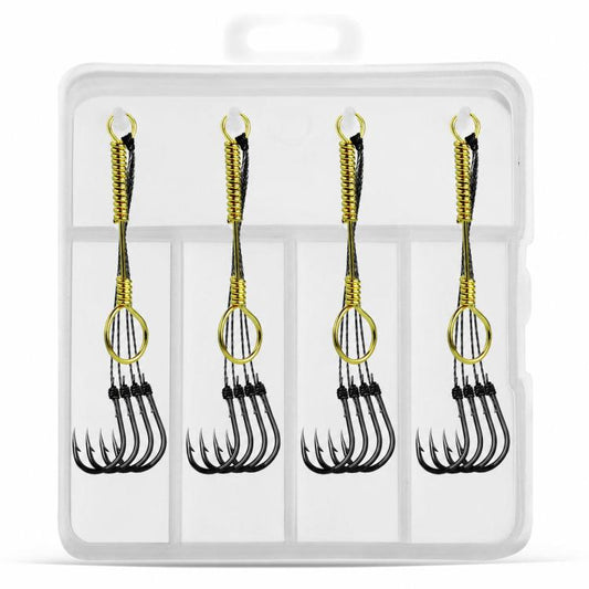LINNHUE 4pcs /Box Carp Fishing Hooks Hand Tied High Carbon Steel Chinu Hooks With Bait Spring, No. 0.3, No. 0.5, No. 0.8, No. 1.0, No. 2.0, No. 3.0