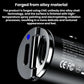 Black mini car fast charger with metallic alloy shell and dual front port openings.