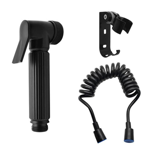 Black toilet sprayer with spiral hose and wall mounting bracket