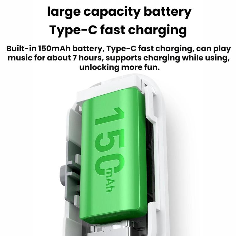 White Bluetooth audio adapter with green battery pack inside