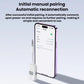 Bluetooth audio adapter with phone pairing screen showing automatic reconnection