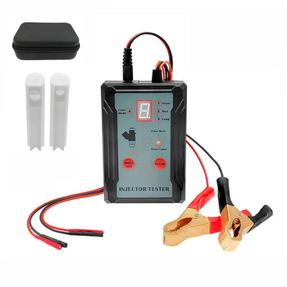 Fuel injector tester kit with digital display, red/black leads, and battery clamp set