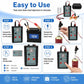 Fuel injector tester with red/black wiring, battery clamps, and connected adapter during use
