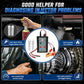 Fuel injector tester with red/black leads, battery clamp, and two clear white adapters