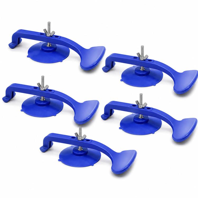 Set of 6 blue window suction cup mounting tools with threaded screws