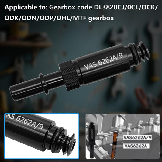 Oil filling connector tool with knurled section and VAS 6262A/9 marking