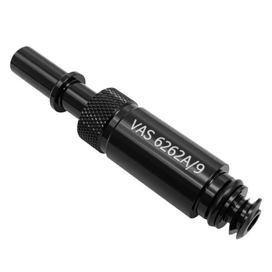 Black oil filling connector tool with knurled grip and VAS 6262A/9 marking
