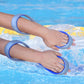 Blue figure-eight swimming arm corrector on both forearms, loop around wrists