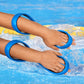 Blue figure-eight swimming arm corrector loops on forearms, securing wrist area