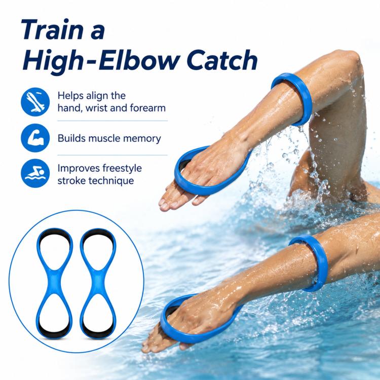 Figure-eight swimming high-elbow arm corrector with blue wrist and elbow loops