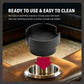 Black cup holder insert with stainless tumbler inserted, stable anti-spill base