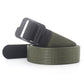 Men's double-sided canvas belt with dark plastic buckle, olive green webbing