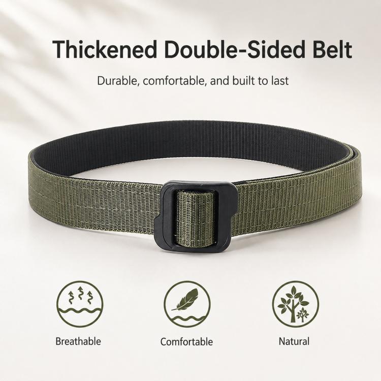 Men's double-sided canvas belt with black plastic buckle, olive green strap